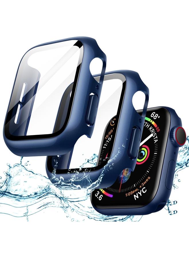 جي تيك حافظة مقاومة للماء مع واقي شاشة لساعة Apple Watch Se 2022 2020 Series 6 5 4 44 مم مع طبقة زجاجية مقواة مدمجة وغطاء حماية كامل من البولي كربونات الصلب، قطعتان باللون الأزرق - Image 1