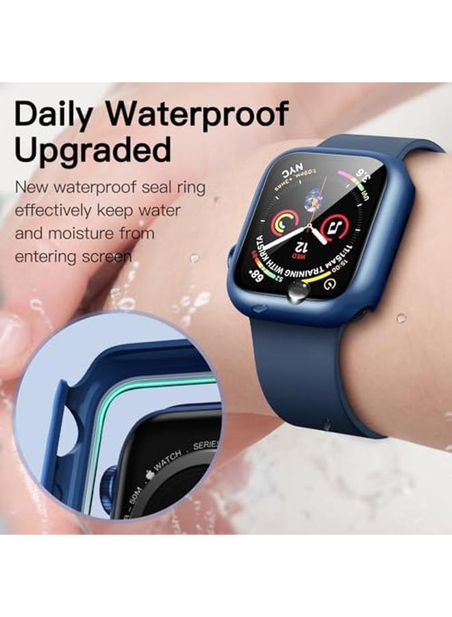 جي تيك حافظة مقاومة للماء مع واقي شاشة لساعة Apple Watch Se 2022 2020 Series 6 5 4 44 مم مع طبقة زجاجية مقواة مدمجة وغطاء حماية كامل من البولي كربونات الصلب، قطعتان باللون الأزرق - Image 3