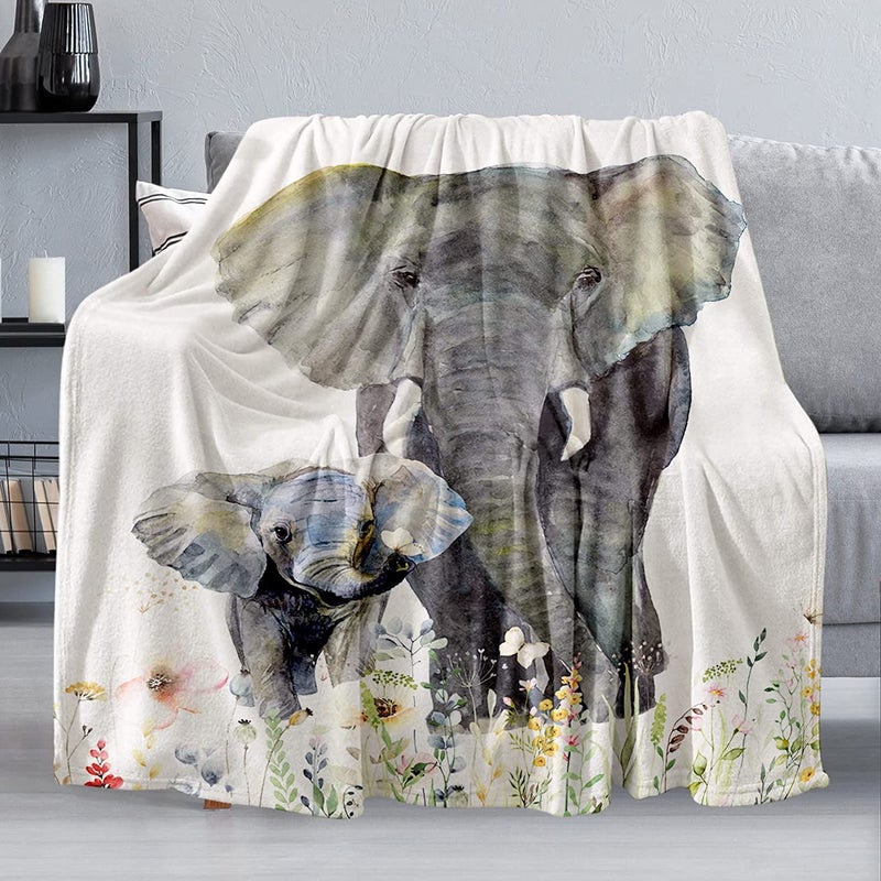 Elephant Blanket Soft Warm Fuzzy Fleece Plush Blanket 60x50 Smooth Cozy Flannel Throw Blanket for BedCouchOfficeCamping