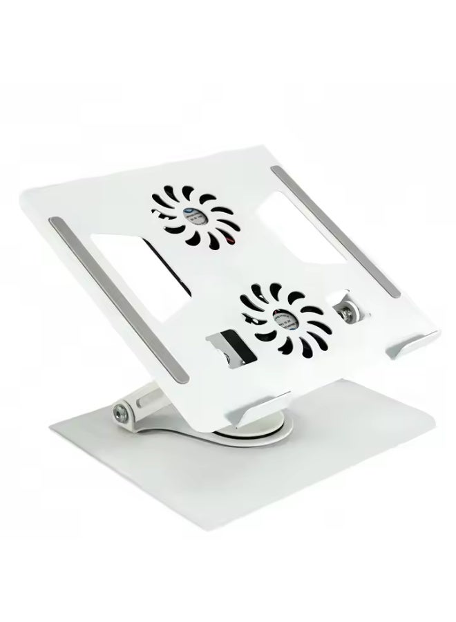 أكاليكس حامل كمبيوتر محمول قابل للدوران 360 درجة للمكتب مع مراوح تبريد مدمجة - حامل كمبيوتر محمول قابل للتعديل مصنوع من الألومنيوم، مناسب لأجهزة الكمبيوتر المحمولة من 11 بوصة إلى 17.3 بوصة - تصميم مريح قابل لتعديل الارتفاع، سطح جيد التهوية، وتصميم مانع للانزلاق - مثالي لمحطات العمل والمكاتب المنزلية - أسود - Image 2