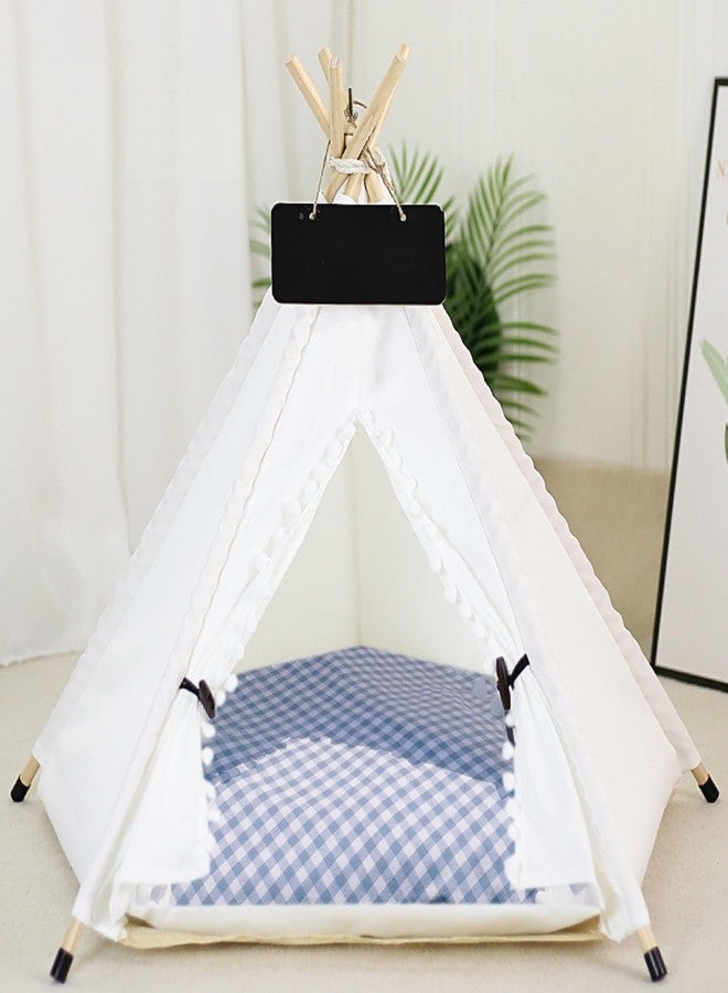 Cat Teepee Tent Bed,Outdoor Indoor Dog House Portable Washable Pet Tent for Small Dogs with Cushion Inside Pet Teepee for Small Medium Animals (Blue&White, M) - Image 1