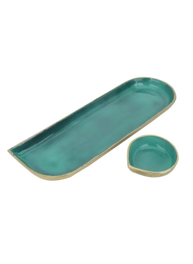 Alsaif Porcelain Serving Plate 38 X 13 X 3 Cm With A Small Bowl Green  - Image 2