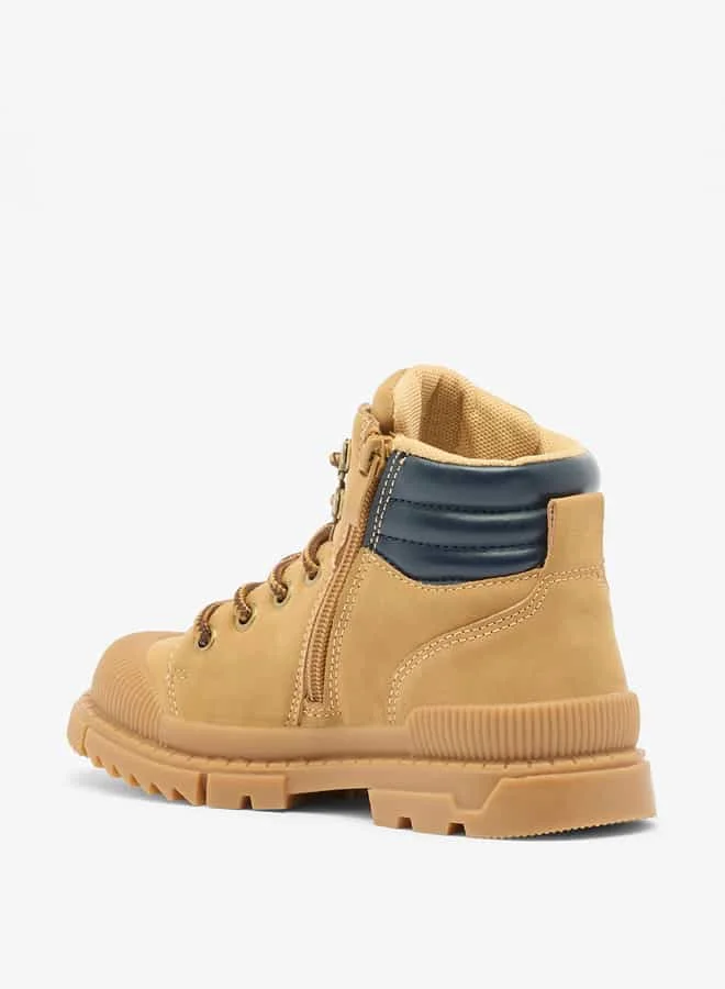 LBL by Shoexpress Boys Panelled High Cut Boots with Lace Detail and Zip Closure