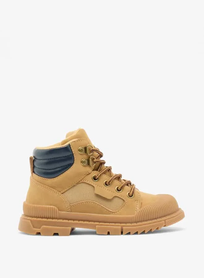 LBL by Shoexpress Boys Panelled High Cut Boots with Lace Detail and Zip Closure