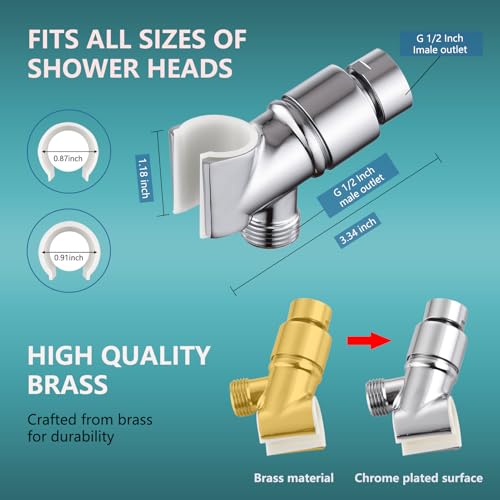 LUOFANT All Metal Handheld Shower Head Holder - Adjustable Shower Rod Holder with Brass Pivot Ball - Handheld Shower Head Holder - Shower Hose Holder for attaching Shower arm to Shower Hose, Chrome… - Image 2