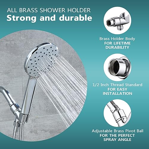 LUOFANT All Metal Handheld Shower Head Holder - Adjustable Shower Rod Holder with Brass Pivot Ball - Handheld Shower Head Holder - Shower Hose Holder for attaching Shower arm to Shower Hose, Chrome… - Image 4