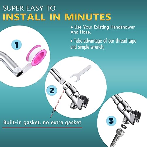 LUOFANT All Metal Handheld Shower Head Holder - Adjustable Shower Rod Holder with Brass Pivot Ball - Handheld Shower Head Holder - Shower Hose Holder for attaching Shower arm to Shower Hose, Chrome… - Image 5