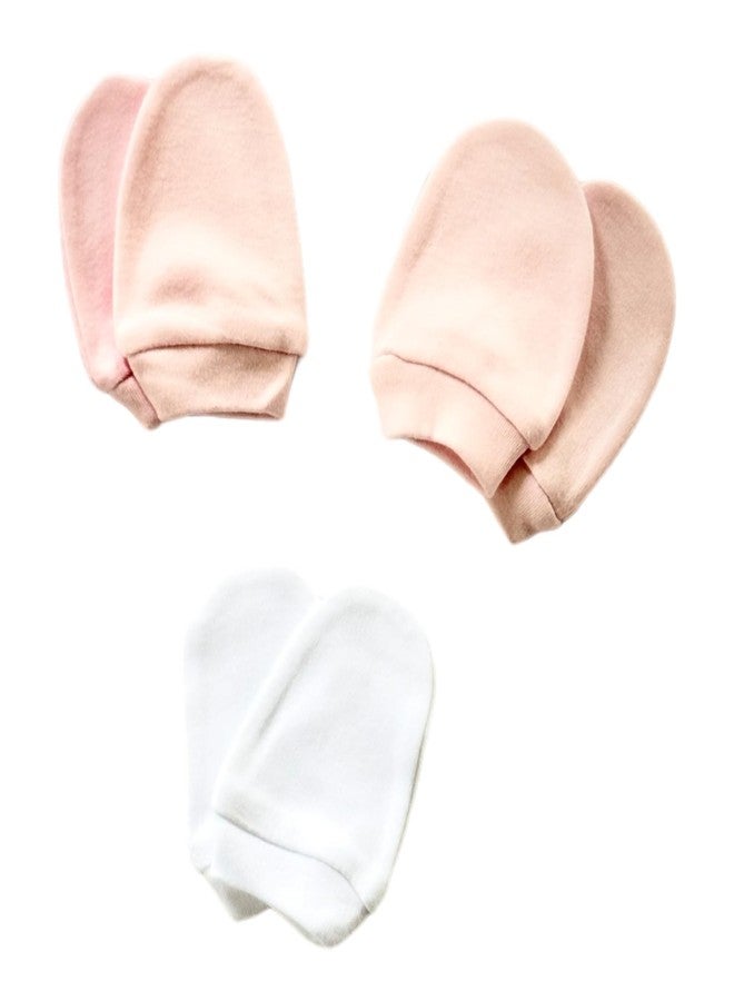 Picksparrow Soft Cotton Newborn Baby Mittens Set/Newborn Essentials (Pack of 3) (0-3 Months, Pink) - Image 1