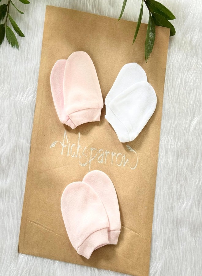 Picksparrow Soft Cotton Newborn Baby Mittens Set/Newborn Essentials (Pack of 3) (0-3 Months, Pink) - Image 2