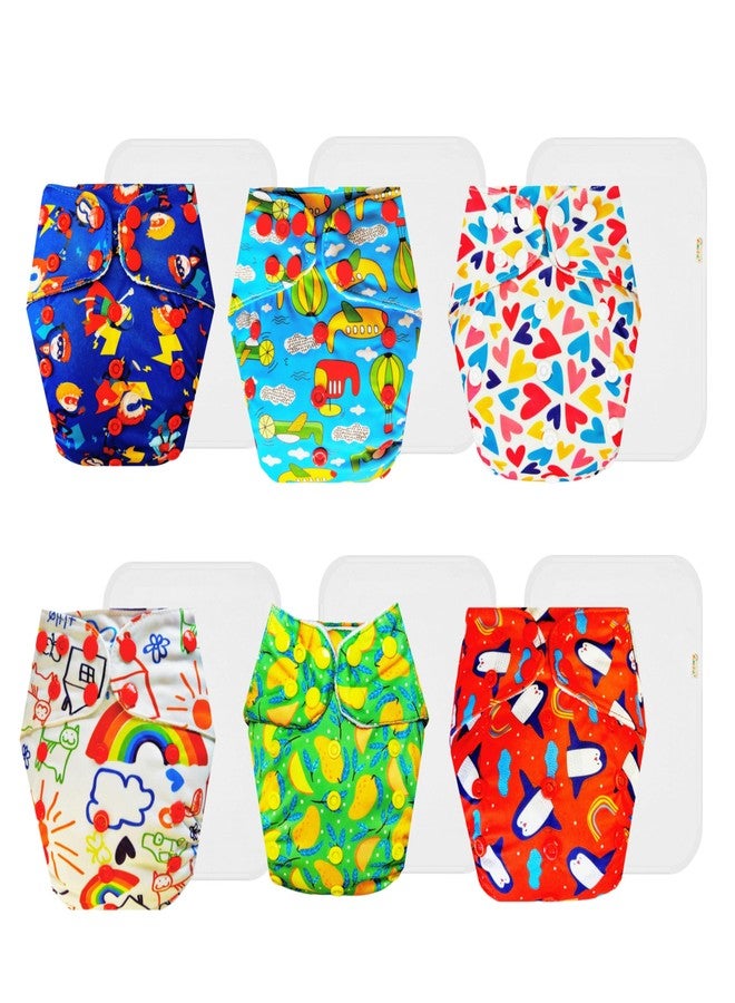 Dumbledo Premium Cloth Diaper with Cotton Insert (Pack of 6) | Hypoallergenic | Leakproof | Adjustable Snaps | Trusted by Moms | 3 Months - 3 Years | Unisex Baby - Image 1