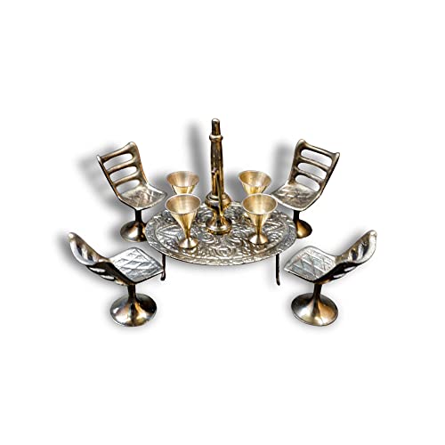 Craft Trade Brass Raja Set Toys Showpieces for Home Décor Living Room Miniature Décor Items Handcrafted Indian Maharaja Dining Table Set - 3.5 Inches - Image 3