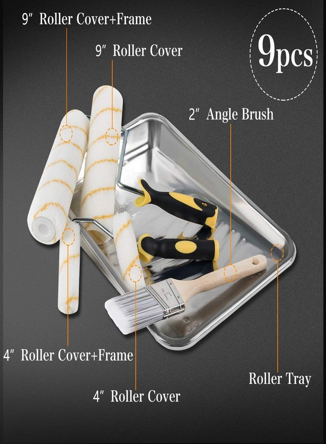 ETERNA Paint Roller Kit, 9 Pieces Paint Supplies for House Painting, with Metal Paint Tray&9 inch+4 inch Paint Rollers&Cover&Frame&Brush, Perfect for Wall Decorating Home DIY Improvement - Image 2