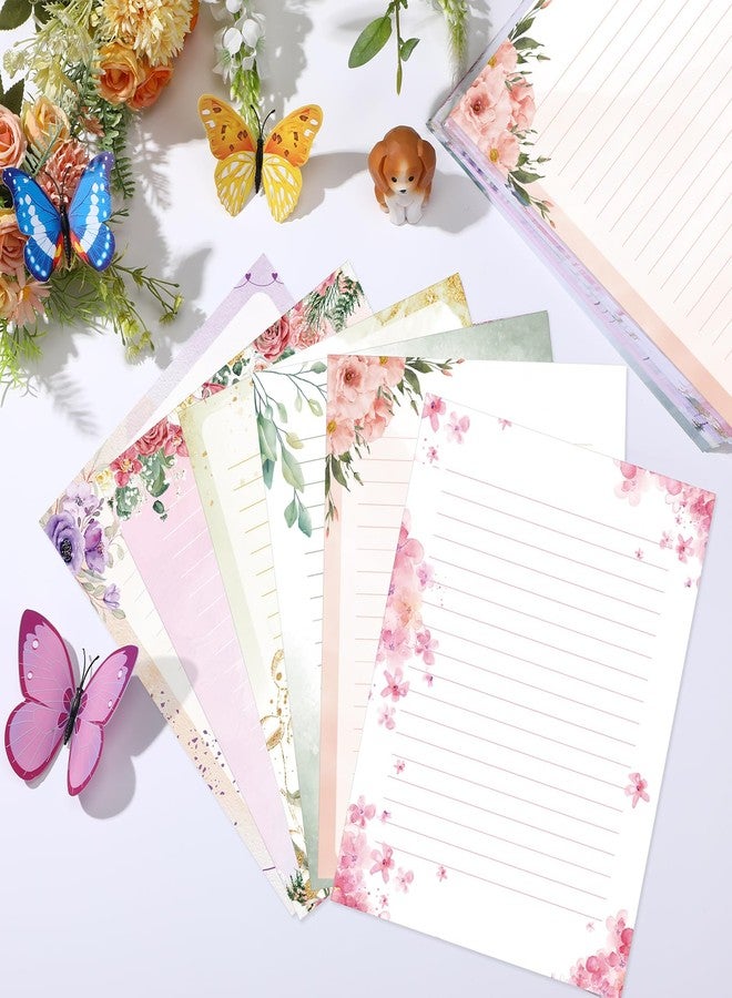 Spakon 180 Pcs Spring Floral Stationary Writing Paper Flower Letterhead Paper Bulk 8.5 x 11 Inches Decorative Lined Stationery Paper for School Classroom Floral Decorations - Image 5