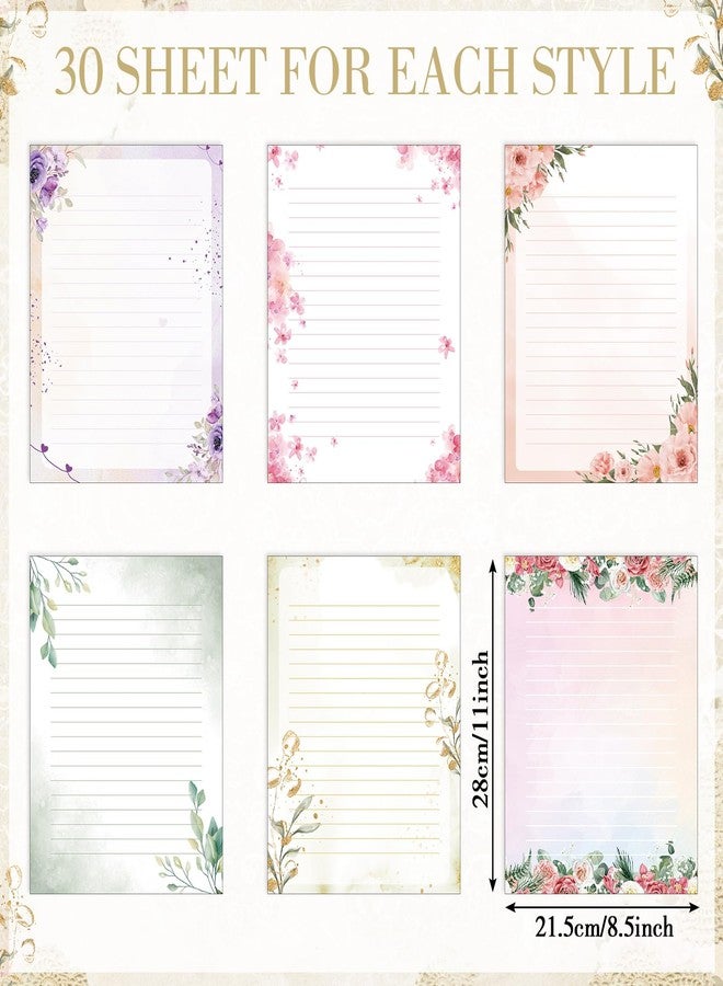 Spakon 180 Pcs Spring Floral Stationary Writing Paper Flower Letterhead Paper Bulk 8.5 x 11 Inches Decorative Lined Stationery Paper for School Classroom Floral Decorations - Image 3