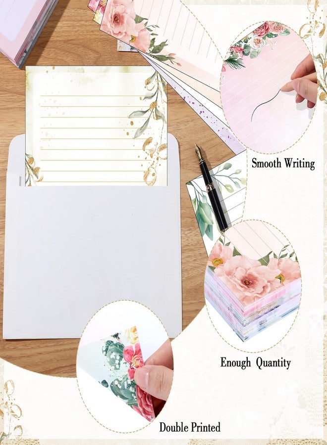 Spakon 180 Pcs Spring Floral Stationary Writing Paper Flower Letterhead Paper Bulk 8.5 x 11 Inches Decorative Lined Stationery Paper for School Classroom Floral Decorations - Image 2