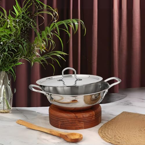 BOWLS  MORE Bowls & More | Tri-Ply Stainless Steel 5 Pcs Cookware Set - 24 cm Wide Kadai (2.2 L) with Lid | 16 cm Saucepan (1.2 L) with Lid | 22 cm Frypan (1.0 L) | Induction/Flame Safe | Brushed Finish (Silver) - Image 3