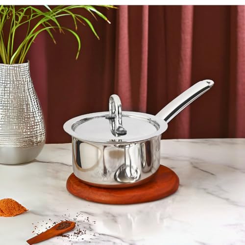BOWLS  MORE Bowls & More | Tri-Ply Stainless Steel 5 Pcs Cookware Set - 24 cm Wide Kadai (2.2 L) with Lid | 16 cm Saucepan (1.2 L) with Lid | 22 cm Frypan (1.0 L) | Induction/Flame Safe | Brushed Finish (Silver) - Image 5