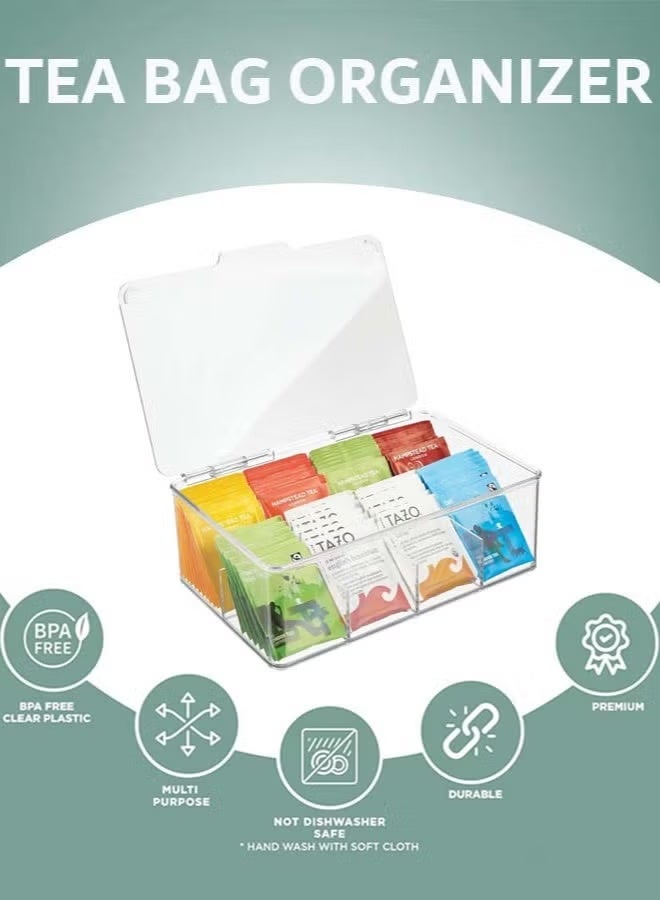 Tea Bag Organizer, Stackable Tea Bag Storage Organizer with Clear Lid, Tea bag Holder for Counter tops, Kitchen Cabinets, Pantry (Clear) - Image 2