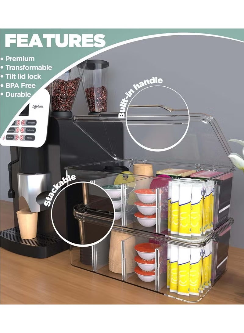 Tea Bag Organizer, Stackable Tea Bag Storage Organizer with Clear Lid, Tea bag Holder for Counter tops, Kitchen Cabinets, Pantry (Clear) - Image 5