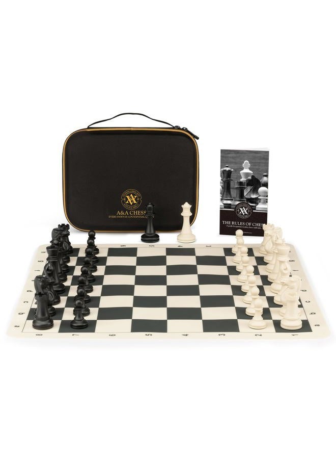 A&A طقم شطرنج البطولة / لوحة شطرنج سيليكون قابلة للطي 20''x20'' / قطع كلاسيكية ستانتون بوزن رباعي 3.75'' ارتفاع الملك / حقيبة تخزين للأطفال من عمر 6 سنوات - 2 لاعبين - Image 2