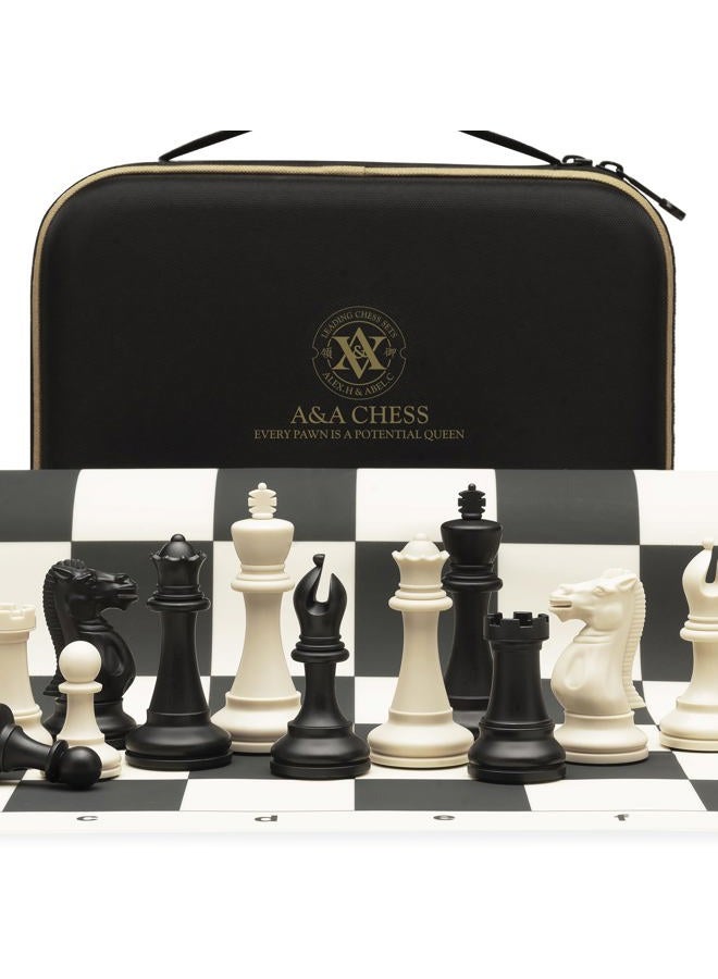 A&A طقم شطرنج البطولة / لوحة شطرنج سيليكون قابلة للطي 20''x20'' / قطع كلاسيكية ستانتون بوزن رباعي 3.75'' ارتفاع الملك / حقيبة تخزين للأطفال من عمر 6 سنوات - 2 لاعبين - Image 1