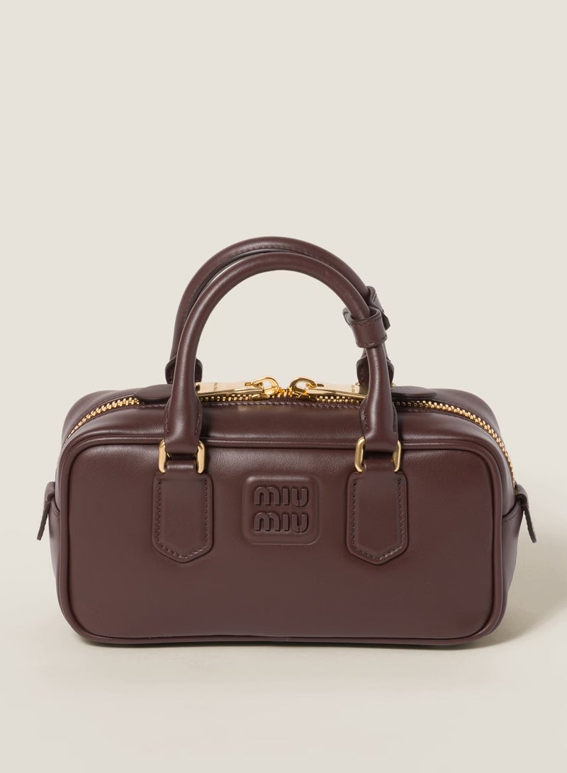 مياو مياو حقيبة ميو أركادي الجلدية، حقيبة توت جلدية نسائية، حقيبة كتف جلدية نسائية، حقيبة كروس جلدية نسائية، حقيبة يد، لون بني-قهوة - Image 1