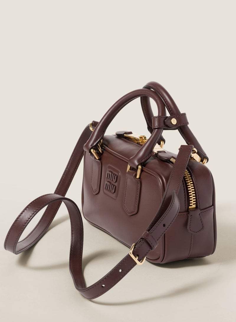 مياو مياو حقيبة ميو أركادي الجلدية، حقيبة توت جلدية نسائية، حقيبة كتف جلدية نسائية، حقيبة كروس جلدية نسائية، حقيبة يد، لون بني-قهوة - Image 3