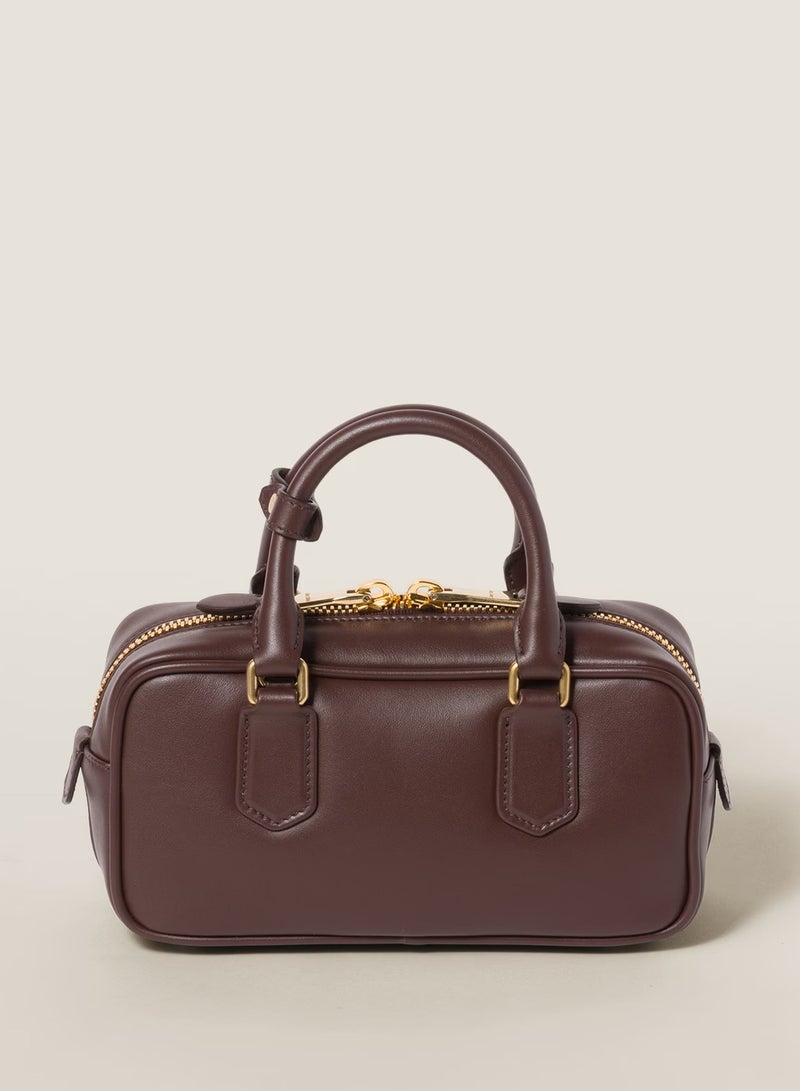 مياو مياو حقيبة ميو أركادي الجلدية، حقيبة توت جلدية نسائية، حقيبة كتف جلدية نسائية، حقيبة كروس جلدية نسائية، حقيبة يد، لون بني-قهوة - Image 4