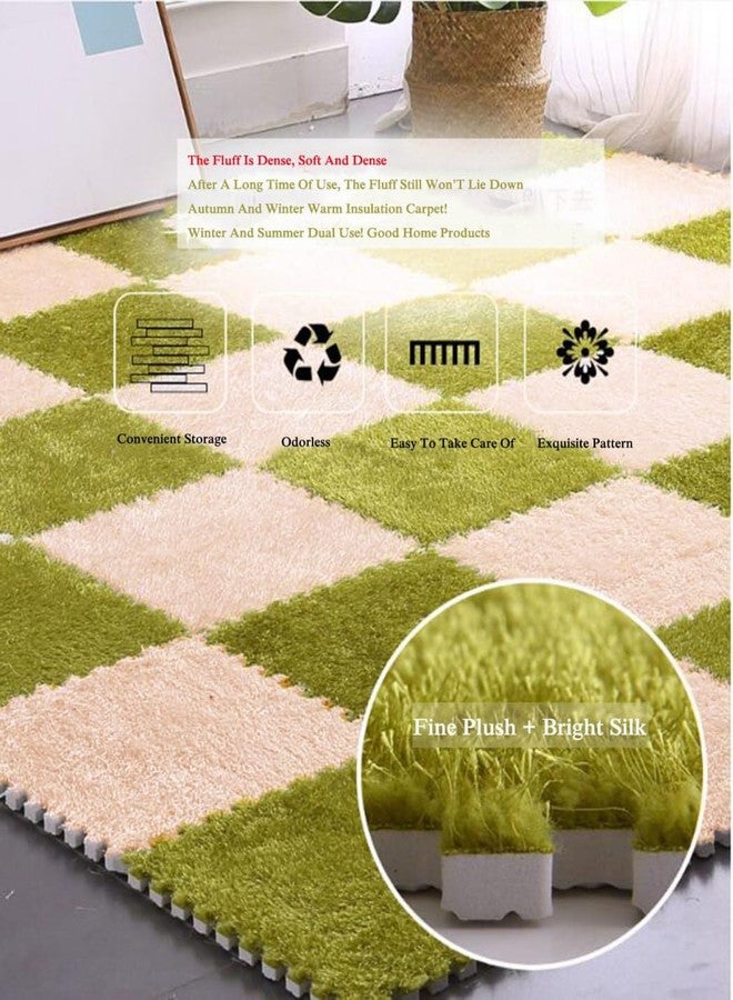 LOMESH 10pcs Interlocking Carpet Tiles with Border Plush Foam Mats Fluffy Puzzle Play Mat DIY Patchwork Area Rugs Thicken 0.4in for Parlor Bedroom (Size:30x30x1cm,Color: Green + Skin) - Image 5