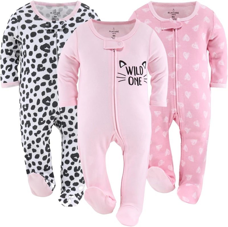 The Peanut Shell Baby Girl Sleepers Set - Newborns & Infants 0-9 Months - Newborn Baby Baby Girl Sleepers - Cheetah Hearts - Image 1