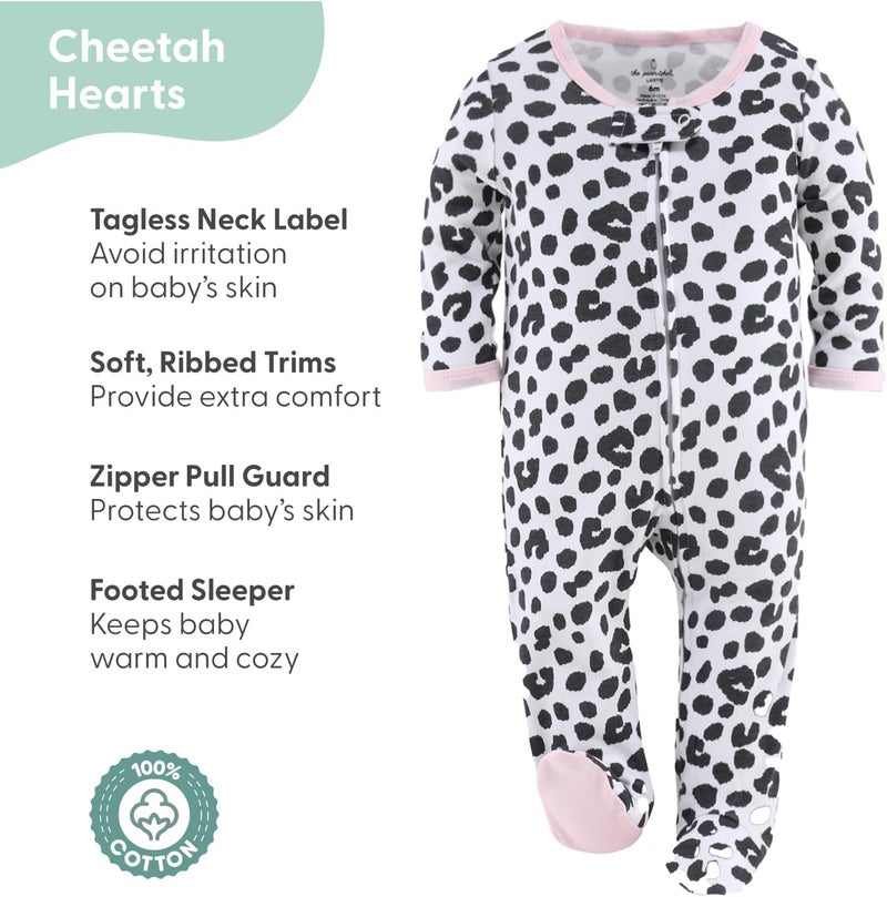 The Peanut Shell Baby Girl Sleepers Set - Newborns & Infants 0-9 Months - Newborn Baby Baby Girl Sleepers - Cheetah Hearts - Image 2