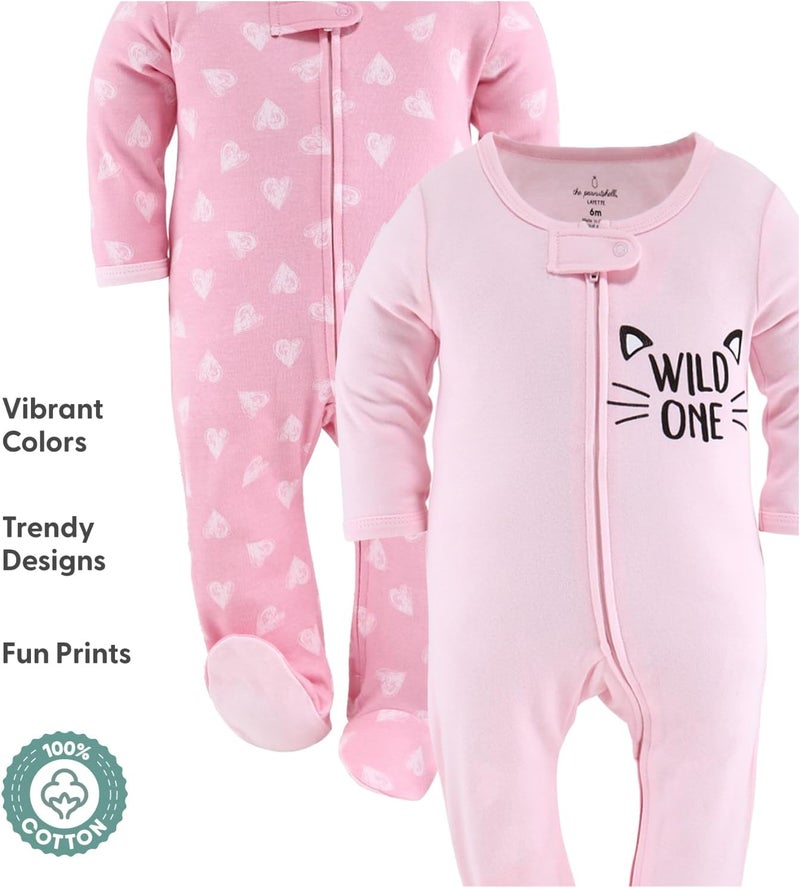 The Peanut Shell Baby Girl Sleepers Set - Newborns & Infants 0-9 Months - Newborn Baby Baby Girl Sleepers - Cheetah Hearts - Image 3