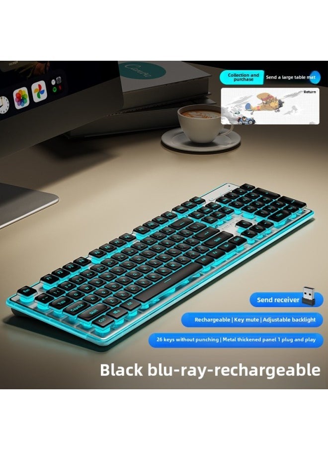 X7s Wireless Bluetooth Keyboard Mouse Set Ultra-thin Silent Comfortable Charging For Gaming Office Use-Specifications:Silver Black Blue Light-[silent Wireless Rechargeable Large Battery] Table Mat - Image 1