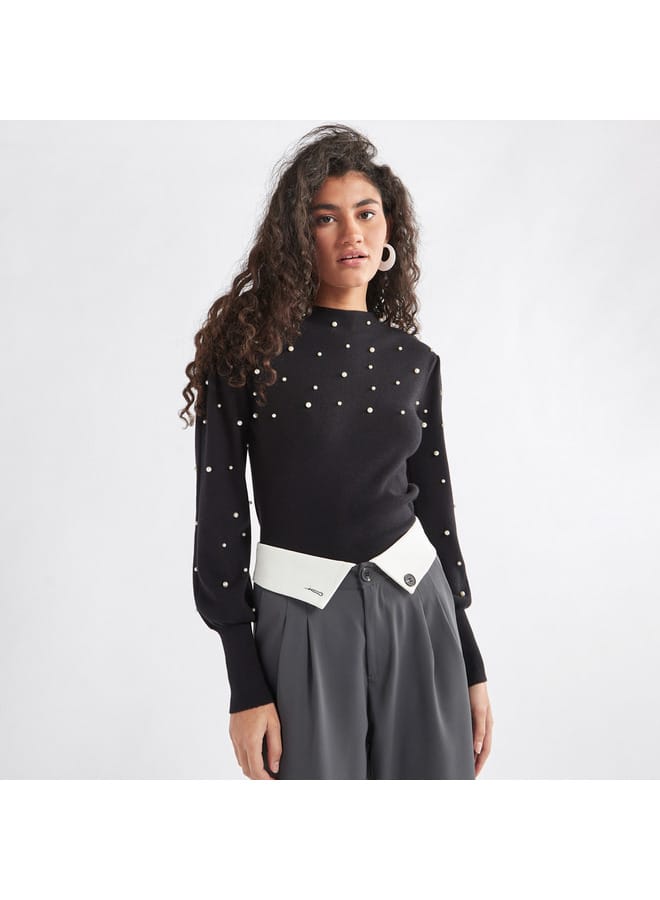 Splash FAV Pearl Embellished Sweater with Long Sleeves  - Image 1