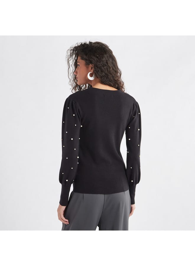 Splash FAV Pearl Embellished Sweater with Long Sleeves  - Image 3