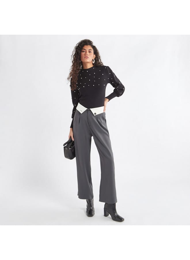 Splash FAV Pearl Embellished Sweater with Long Sleeves  - Image 2