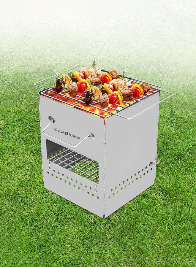 AL SANIDI مشعل فحم وحطب، موقد طهي شيف، فضي، الحجم 30*30*35 سم - Image 2