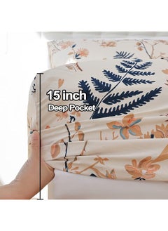 erorex Floral Printed Sheet Set King Soft Microfiber Botanical Bed Sheets 15 Inch Extra Deep Pocket 4 Pieces  - Image 5