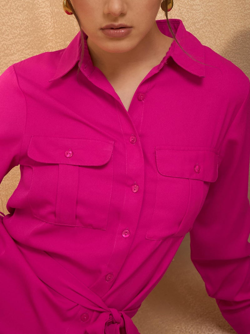 Rare Women Casual Hot Pink Colour Midi Solid Dress (EP8102A_Hot Pink_L) - Image 5
