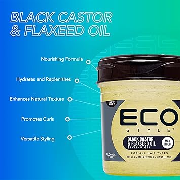 Eco Style جل شعر إيكو ستايلر بزيت الخروع الأسود وزيت بذور الكتان إيكو ستايلر لترطيب وتصفيف خالي من الكحول أخضر 473 مل عبوة من 1 - Image 2