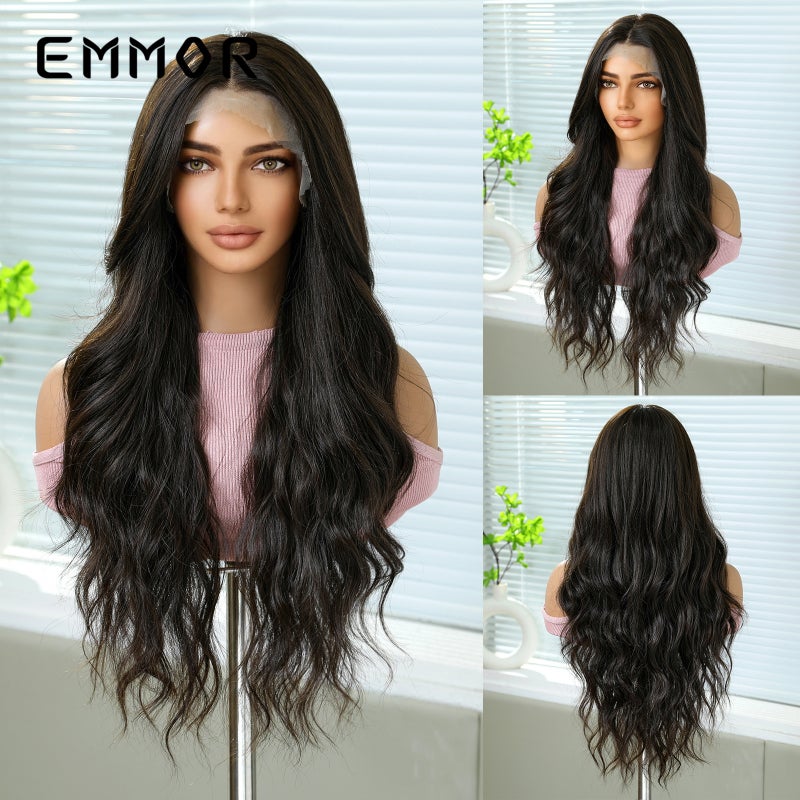 EMMOR Cross-Border 13*6 Large Area Front Lace Wig, Medium Part, Highlighted Golden Color, Fluffy Long Curly Hair - Image 1