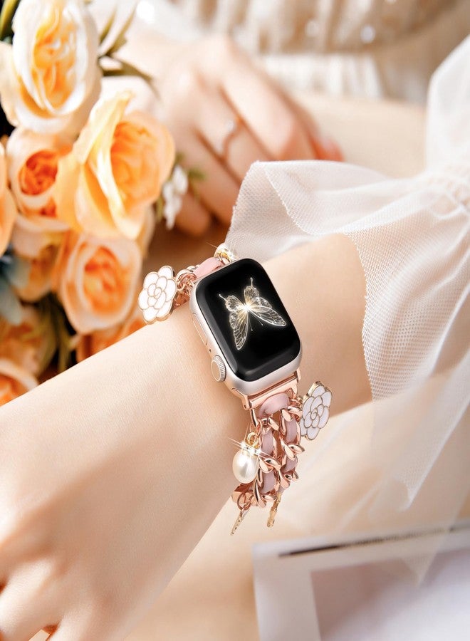 DaQin Stylish Metal Band Compatible with Apple Watch Band for Women 44mm 42mm 45mm 46mm,Pretty Chain Replacement Strap with Apple Watch Accessories Charms for iWatch Series 11 10 9 8 7 6 5 4 3 2 SE - Image 2