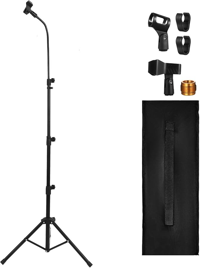 Heavy Duty Adjustable Floor Microphone Stand with Clamp and Carrying Bag for Stage Performance - Image 1