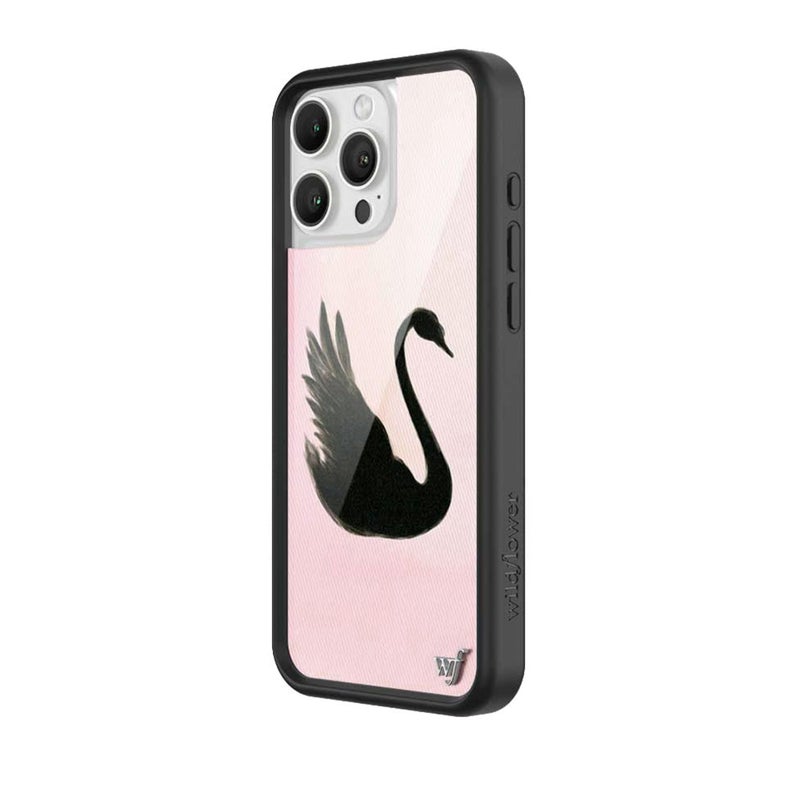 Wildflower Cases - Compatible with iPhone 16 Pro Max | Protective Black Bumper, 6.5ft Drop Test Certified, Women Owned Small Business | Pink Art Aesthetic Dainty Trendy Cute | Black Swan - Image 2