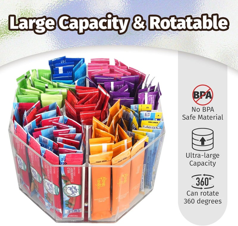 HALAGAS Drink Packet Organizer For Powdered Drink Mix,Powder Packet,Water Packet,Water Flavor Packet,Lazy Susan Organizer for Drink Mix Rotating Holder for Drink Mix Necessities (Rhombus) - Image 3