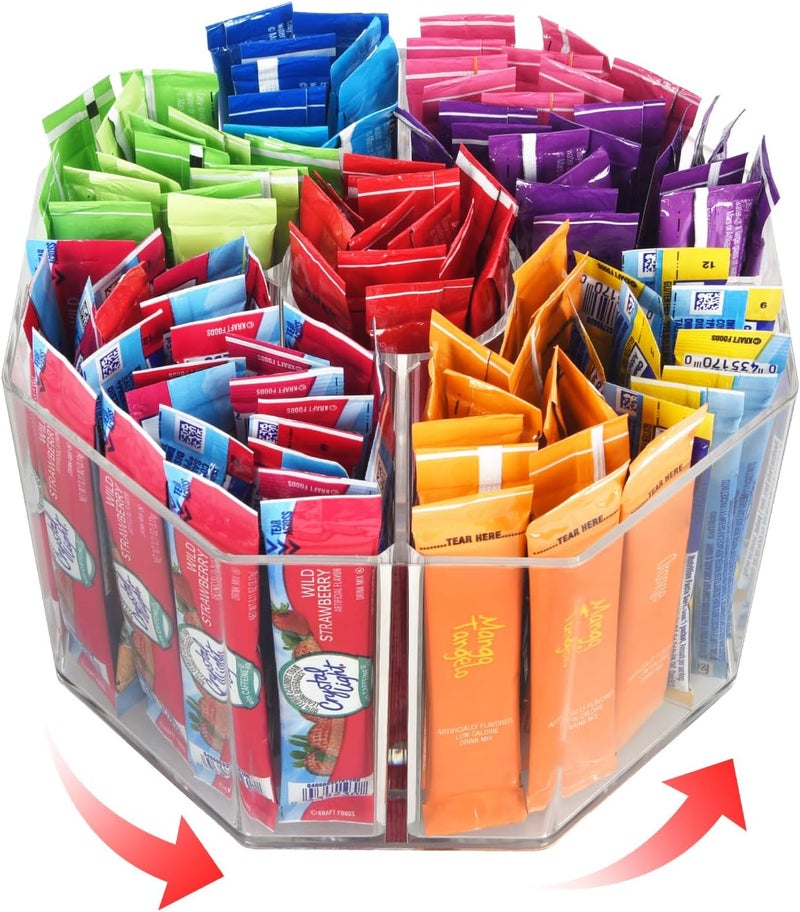 HALAGAS Drink Packet Organizer For Powdered Drink Mix,Powder Packet,Water Packet,Water Flavor Packet,Lazy Susan Organizer for Drink Mix Rotating Holder for Drink Mix Necessities (Rhombus) - Image 1