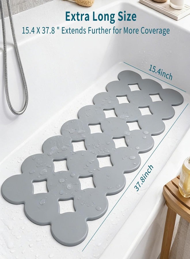 Webos Bathtub Mat Non Slip: Extra Long Rubber Bath Mat for Tub with Strong Suction Cups 15.4" x 37.8" Anti Slip Shower Mat, Big Drain Holes Bathroom Mats for Tub & Shower, Circle-Grey - Image 2