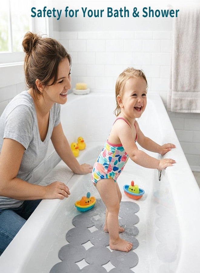 Webos Bathtub Mat Non Slip: Extra Long Rubber Bath Mat for Tub with Strong Suction Cups 15.4" x 37.8" Anti Slip Shower Mat, Big Drain Holes Bathroom Mats for Tub & Shower, Circle-Grey - Image 4
