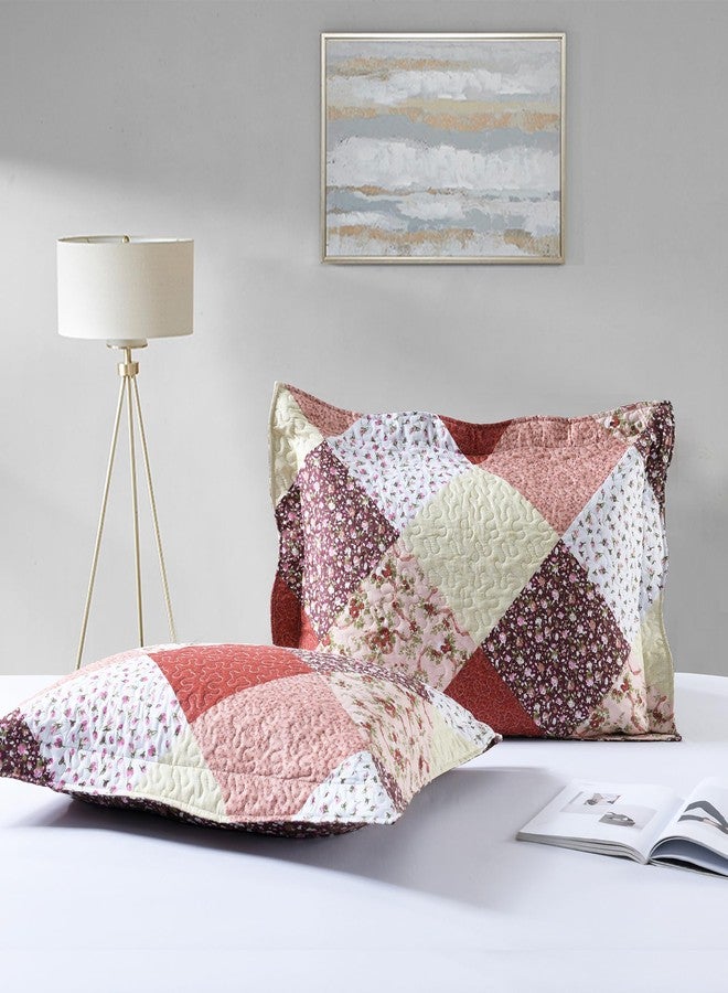 Boryard 3-Piece Queen Size Quilt Set with Ruffle Edge, Lightweight Soft Bedspread Coverlet (96x90 inches) Bedding Set with 2 Pillow Shams (20x26 inches), Red and Floral Grid Plaid Patchwork Print - Image 5
