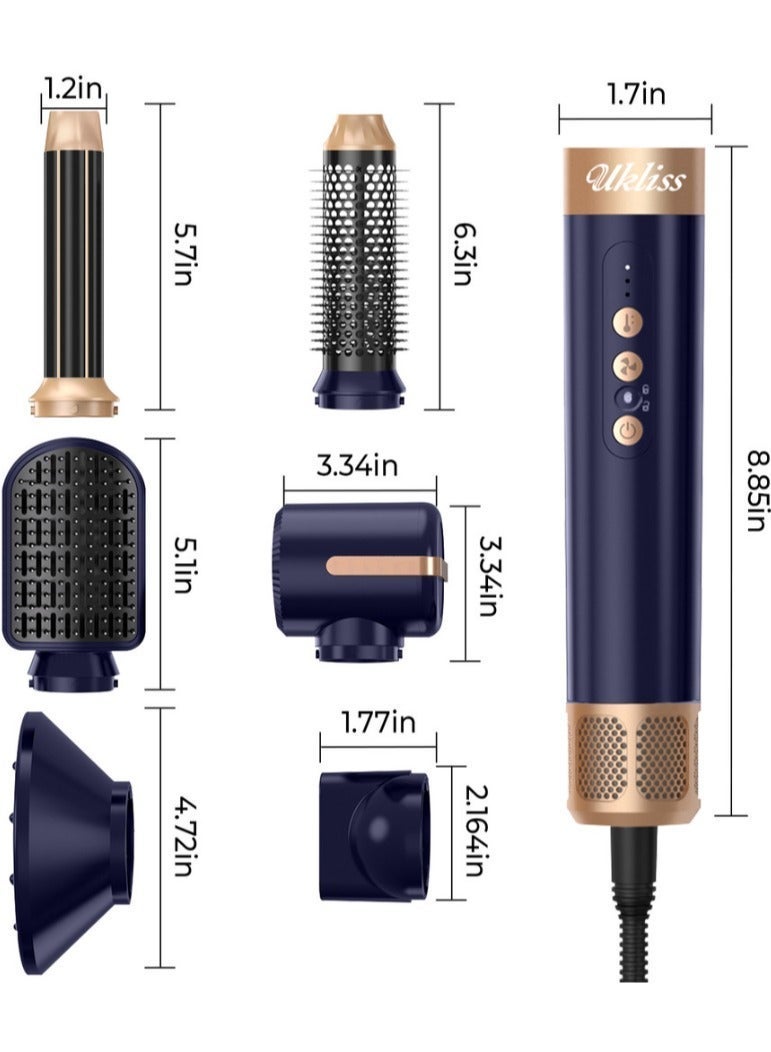 UKLISS 7-in-1 Hair Dryer Brush and Styling Tool Set, Hair Streightening Brushes, Hot Air Curler, for Drying, Combing, Curling, and Straightening Hair, 1400W, 110,000 RPM Air Curler Suitable for Ion-Enhanced Hair Dryer with three Temperature Levels and Cold Air Salon-Quality Styling Black Gift box - Image 2